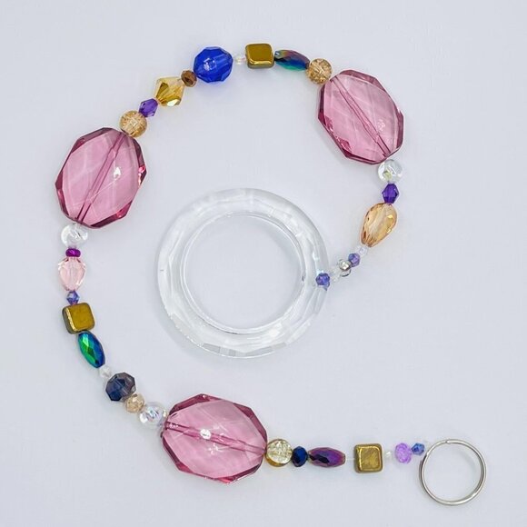 Beaded Suncatcher - Purple Gold - Clear Crystal Prism Ring - Hanging Decor - Picture 3 of 16
